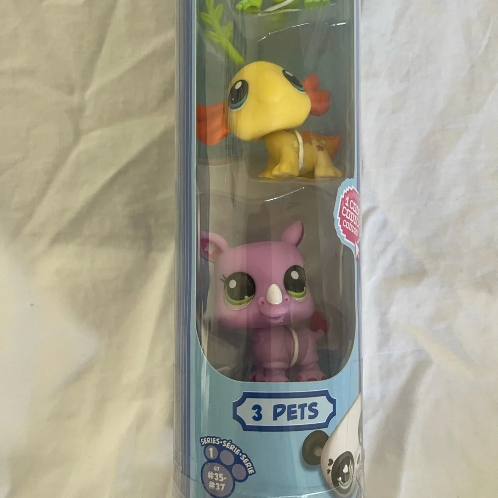Littlest Pet Shop SERIES 1 Pet Trio Tube WILD VIBES Iguana Axolotl Rhino NEW